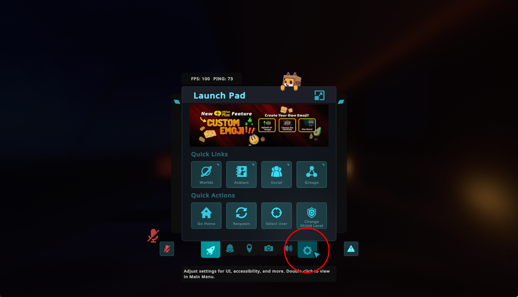 Clicking on the Settings Icon in the VRChat Quick Menu